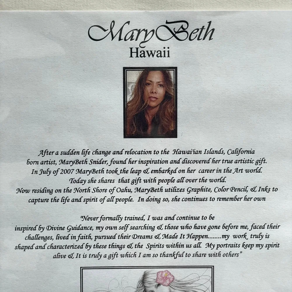 Original Art Sketch Signed Artisan Mermaid Marybeth Snider‎ Woman & Child Hawaii